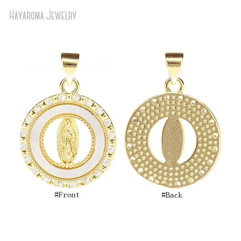 

10Pcs Invisible Setting Gold Color Round Coin Shape Circle Religious Madonna Christian Copper Charms PM52716