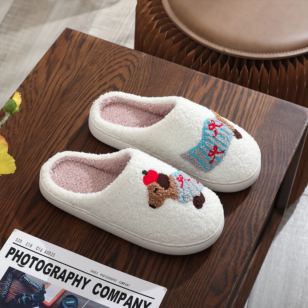 

Plush Dachshund Slippers Warm Slip-on House Shoes Cute Flat Thermal Slippers Anti Slip Fluffy Home Slippers for Indoor Bedroom