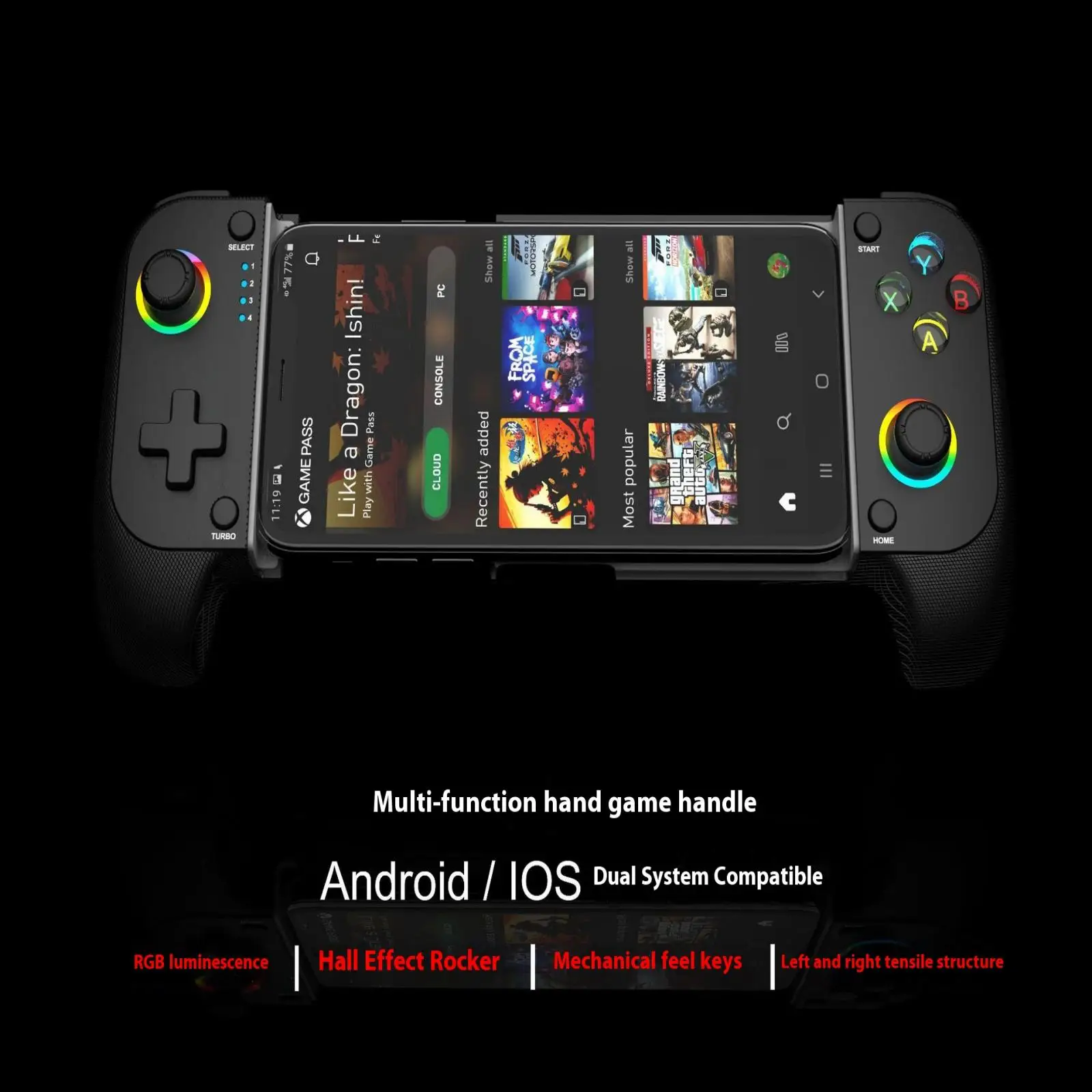 Type-C Gaming Direct Plug-In Joystick Bluetooth Otg Upgraded Hall Rocker 3d, Rgb Light Effect Suitable For Android/IOS Gamepad