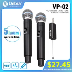 Debra VP Series Wireless Karaoke Microphone System - 2 Channel UHF Handheld Mics, 60m Range for Stage, Church, Party, School & P