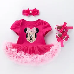 3pcs Disney Summer Miinie cotton rompers new girl baby  short-sleeved robe suit 0-2 years old baby crawling suit rompers