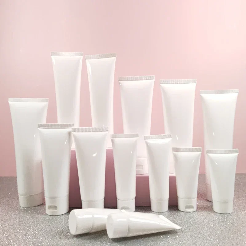 100Pcs 10-100ml 흰색 플라스틱 부드러운 튜브 리필 형 샘플 병/스크류 뚜껑/플립 캡 크림 로션 용 화장품 용기