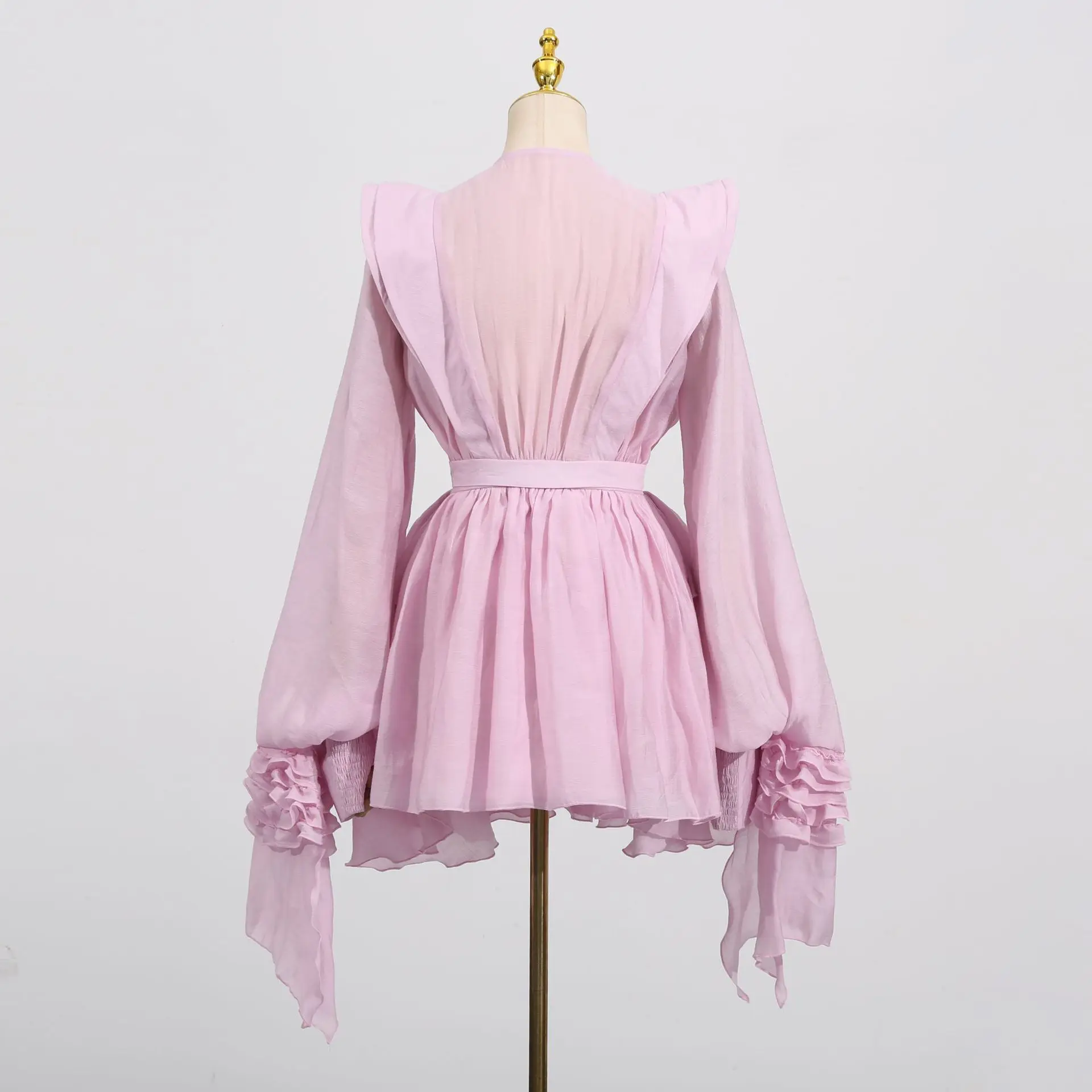 Temperamento elegante socialite mini vestidos femininos cor sólida babados mangas balão irregular em camadas festa vestido curto feminino