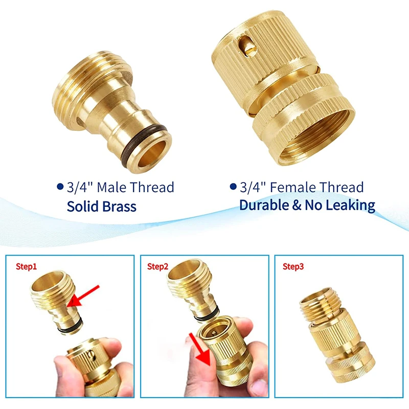 3/4 Inch Male Thread Brass Quick Connector,Garden Hose Tap Connectors for Home Garden Hose Parts Connector and Garden Spray Guns