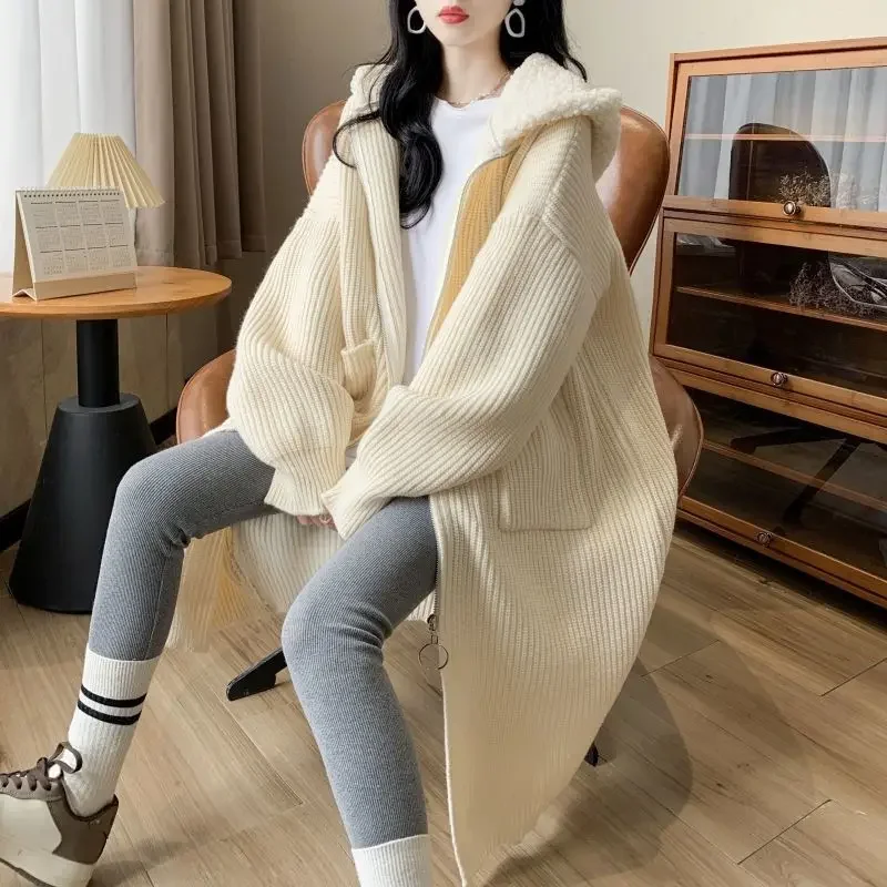 

Long Sleeve Hot Full Zipper Women's Cardigans Ladies Knit Sweaters Hooded Vintage Fall 2025 Cheap Clothes Korean Streetwear