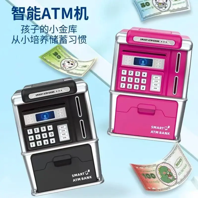 Mini tirelire ATM jouet, avec carte et mot de passe, reconnaissance de pièces et de billets, calculatrice de solde/cadeau jouet adapté aux enfants de plus de 6 ans