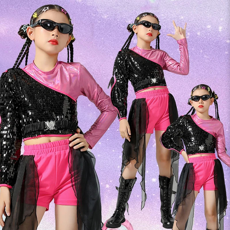 

2023 Jazz Dance Costume Girls Hip Hop Clothes Sequins Street Dance Stage Wear Festival Clothing Runway Show Outfit DL11315