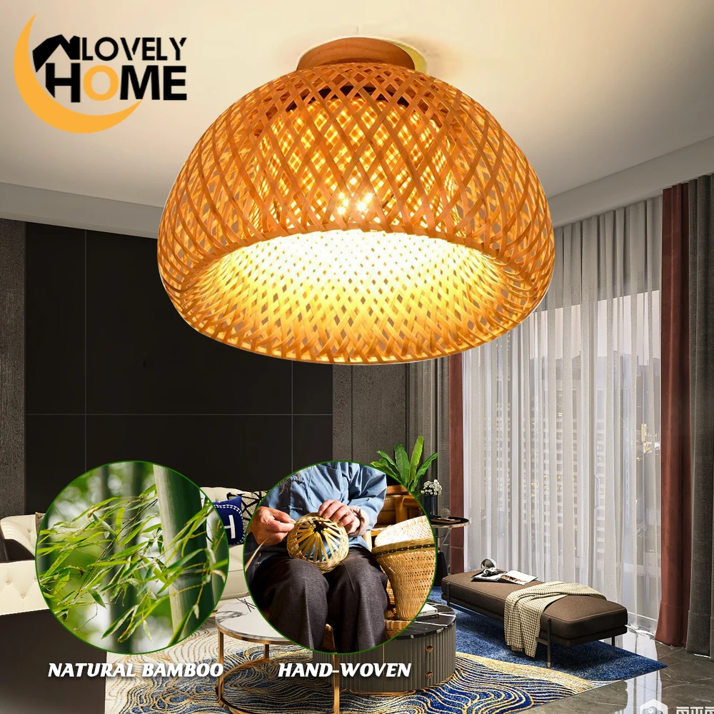 

Retro Bamboo Woven Ceiling Lamp Cover Woven Lampshade Lamp Decor Accessory (without bulb)