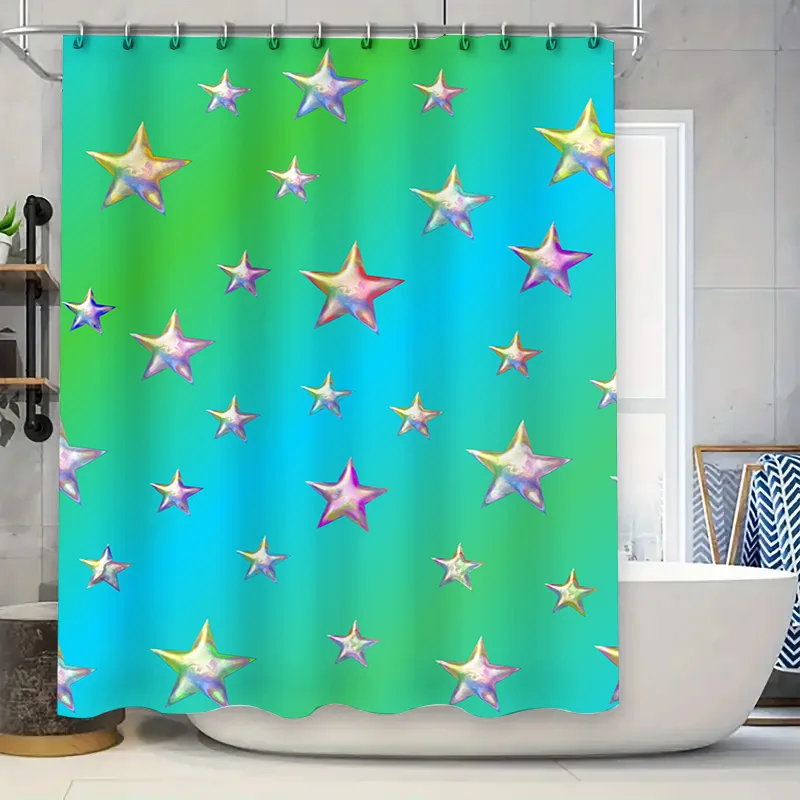 

Bright Stars Shower Curtain Waterproof Polyester Fabric Decorative Bathroom Accessories in Multi Colors for Kids Bathrooms (Gree