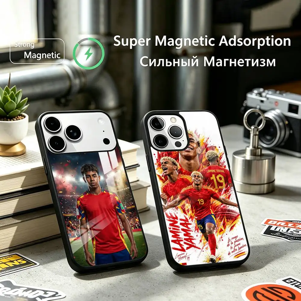 Lamine Yamal Soccer Star 19 Phone Case For iPhone17,16,15,14,13,12 Plus,Pro Supports Magnetic Wireless Charging