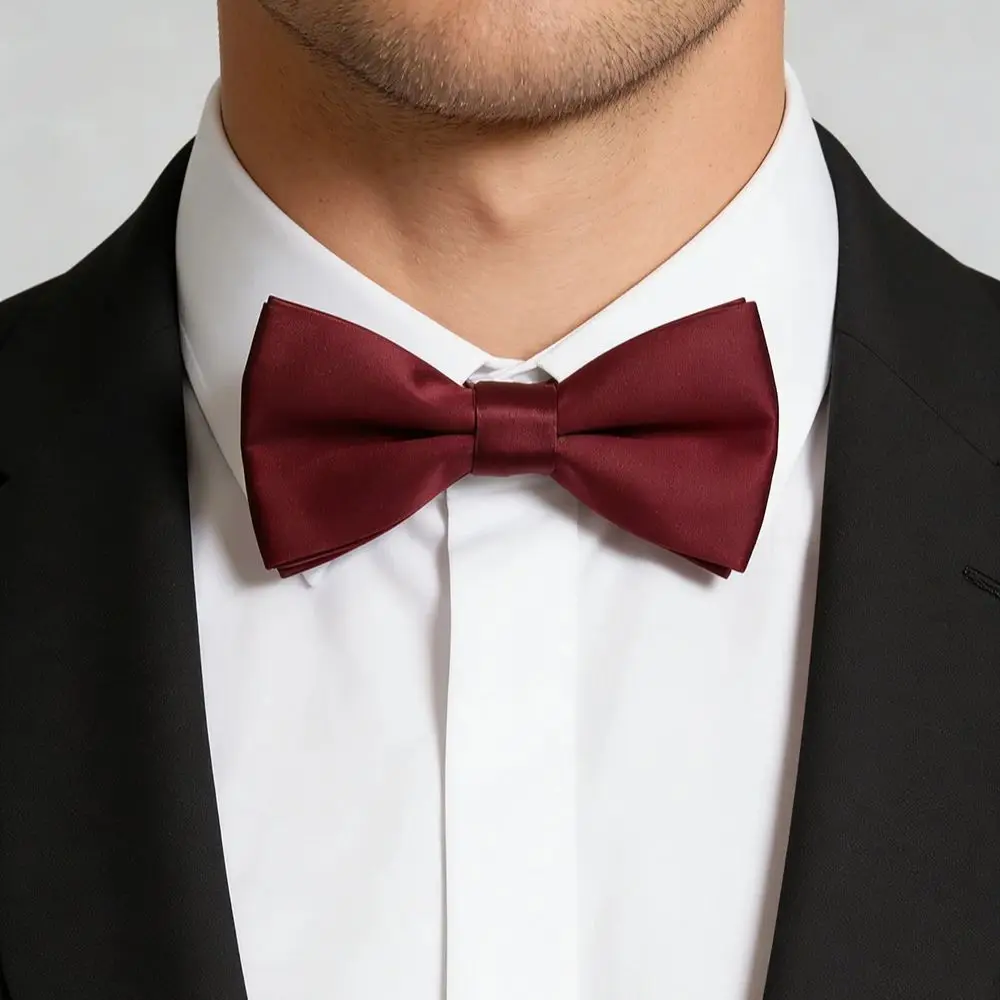 Vêtements quotidiens pour hommes et enfants, en Polyester, couleur unie, nœud papillon, vin rouge noir, ensemble papillon Parent-enfant, accessoire de fête de mariage, cadeaux
