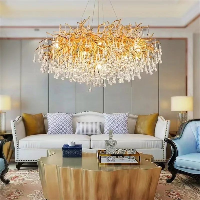

Postmodern Luxury Ceiling Chandelier Crystal Lampshade Water Drop Tree Branch Chandelier for Living Room Hotel Villa Hall Light