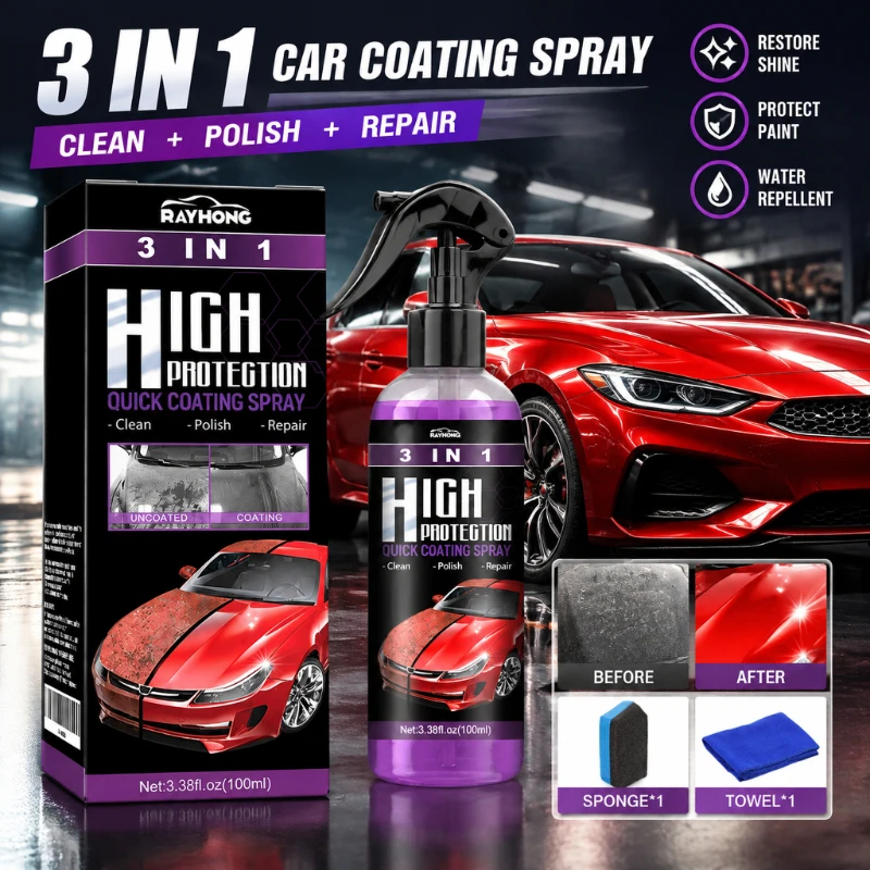 3-in-1 Car Coating Agent Anti Fouling Fast Decontaminating Luster Restoring Clean Polish Coating Repair Spray for Car Paint