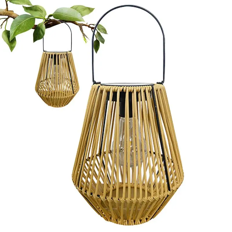 Solar Lantern Light Waterproof Rattan Solar Powered Outdoor Decorative Lights Portable Garden Lanterns for Patio Landscape