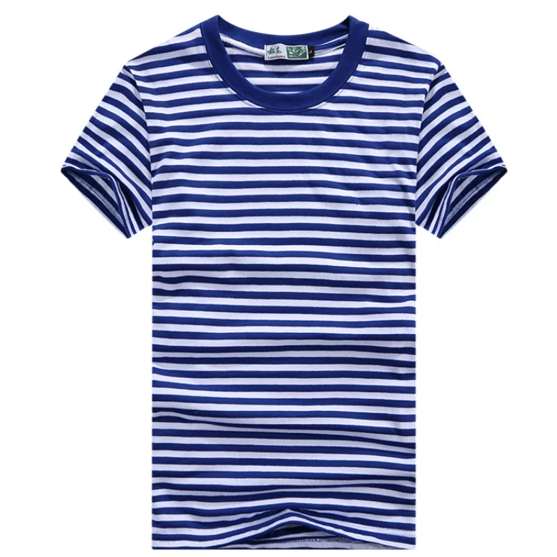 Camiseta deportiva de manga corta para hombre, camisa azul marino y blanca a rayas, Tops para padres e hijos, camisetas informales con cuello redondo