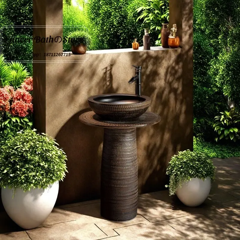 Outdoor Pedestal Sink, Courtyard Villa Hand Wash Basin, Bathroom Vanity Sink for Balcony, Home, Vertical Wash Station
