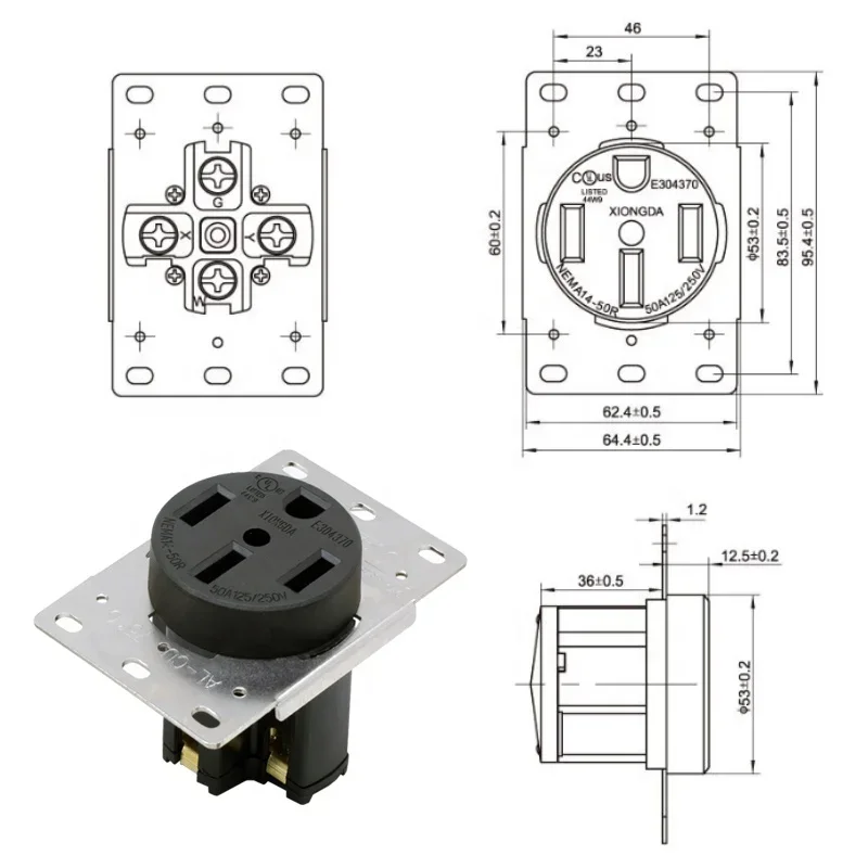 XD004 NEMA 14 50R Industrial Power industrial wall socket 50 Amp  30A Electrical Socket Receptacle Outlet