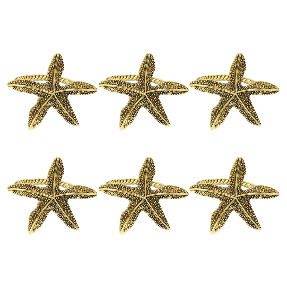

6pcs Napkin Rings Coastal Themed Set Sea Star Design Vintage Sturdy Alloy Holders For Weddings Summer Parties Banquet Table