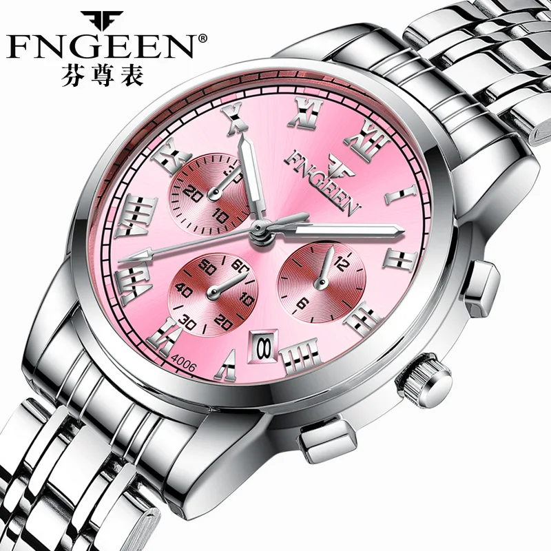 FNGEEN Women Wrist Watch Fashion Watches for Ladies Auto Date Waterproof Stainless Steel Luxury Elegant Quartz Woman Wristwatch