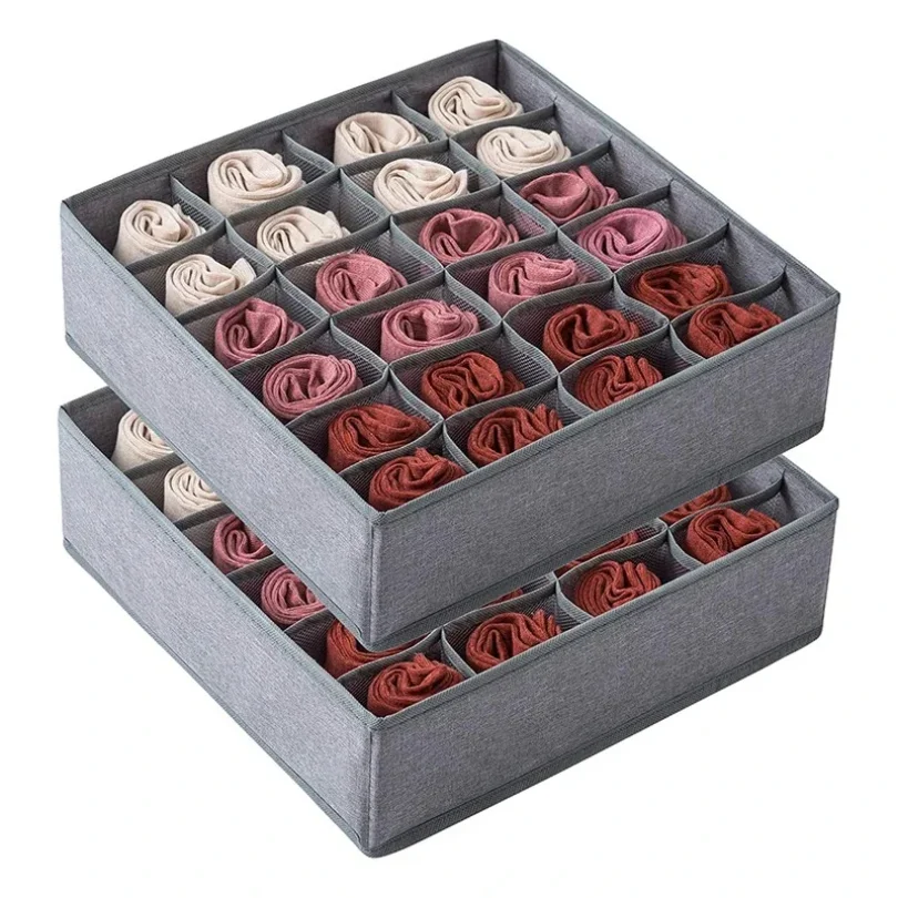 

4pcs/1set Underwear Storage Box Foldable Non-woven Storage Box Six-piece Set Underwear Bra Socks Drawer Storage Finishing Box