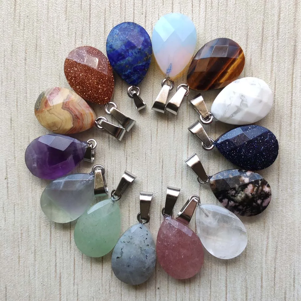 Fashion Assorted natural stone section water drop Charm pendants fit jewelry accessories making wholesale 12pcs free shipping