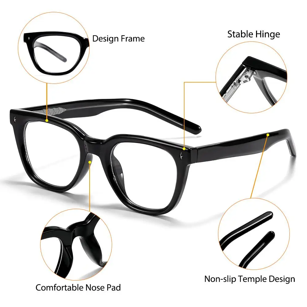 CATERSIDE Modische Anti-Blaulicht-Brille für Damen und Herren, Zellulose-Propionat-Bügelspitzen, Tr-90 Quadratischer Retro-Brillenrahmen – Detail 6