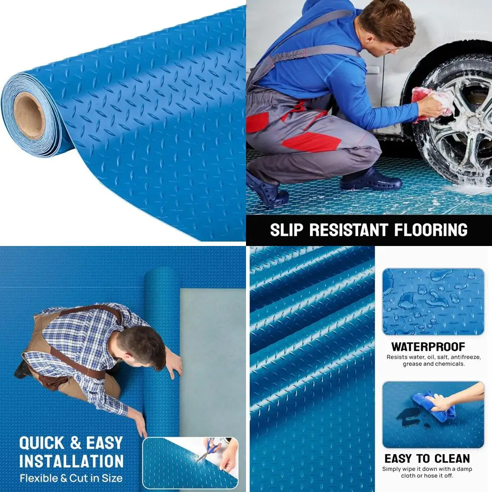 حصيرة أرضية جراج PVC ذات لوحة ماسية سميكة - لفة 7.5 × 17 قدمًا لمنطقة السيارة والوقوف السيارات #1