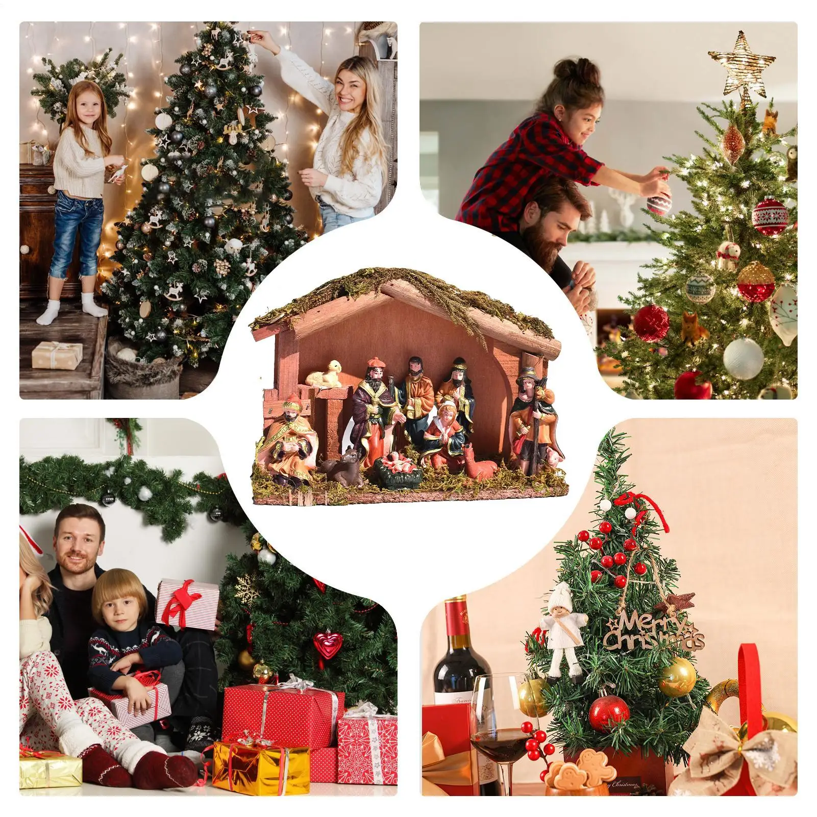 Christmas Nativity Figurine Jesus Birth Figurines Decoration Nativity Set Wooden Home Decor For Kitchen Table Indoor Home