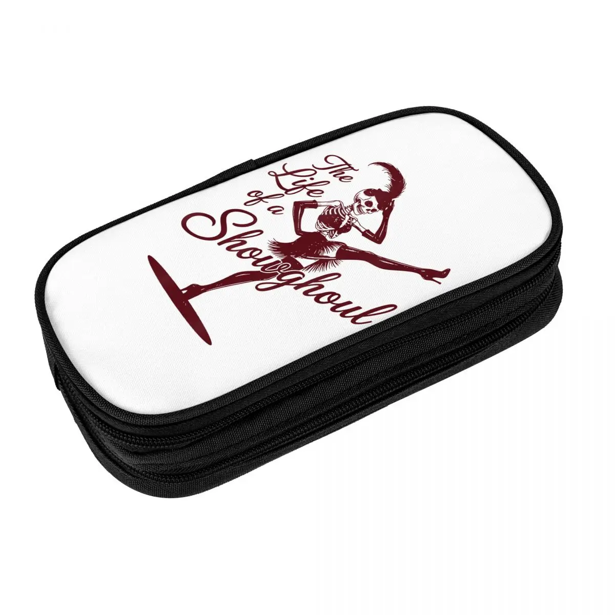 Life Of A Showghoul Retro Halloween Skeleton Graphic Girl Pencil Case Zipper Pencil Bag Girls Boys College School Pencil Cases