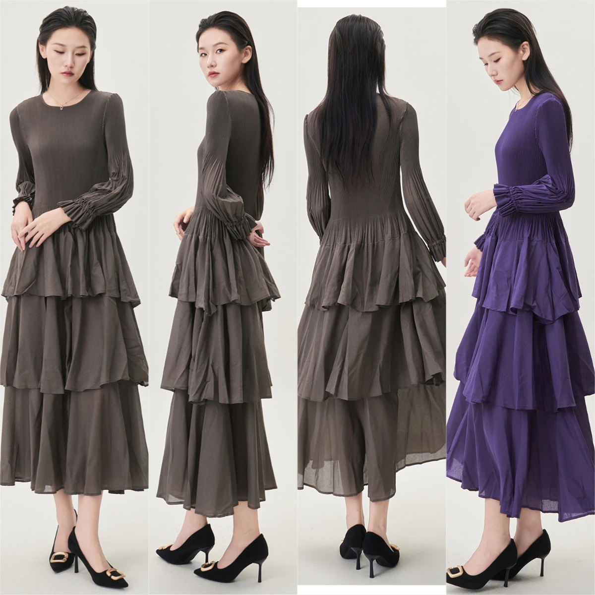

Miyake Pleated 2025 Autumn and Winter New Dress, Loose Casual Long Sleeved Cake Skirt, Fashionable Slim Fit Long Skirt Pleated