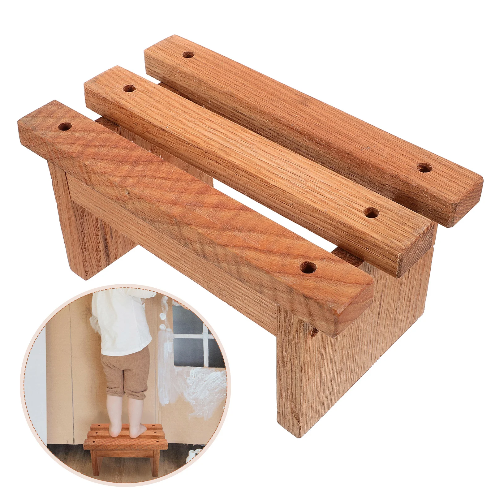مقعد خشبي صغير للأطفال الصغار مقعد متدرج غير تصميم للحمام والمطبخ ومحطة تغيير الأحذية ومقاعد منخفضة #4