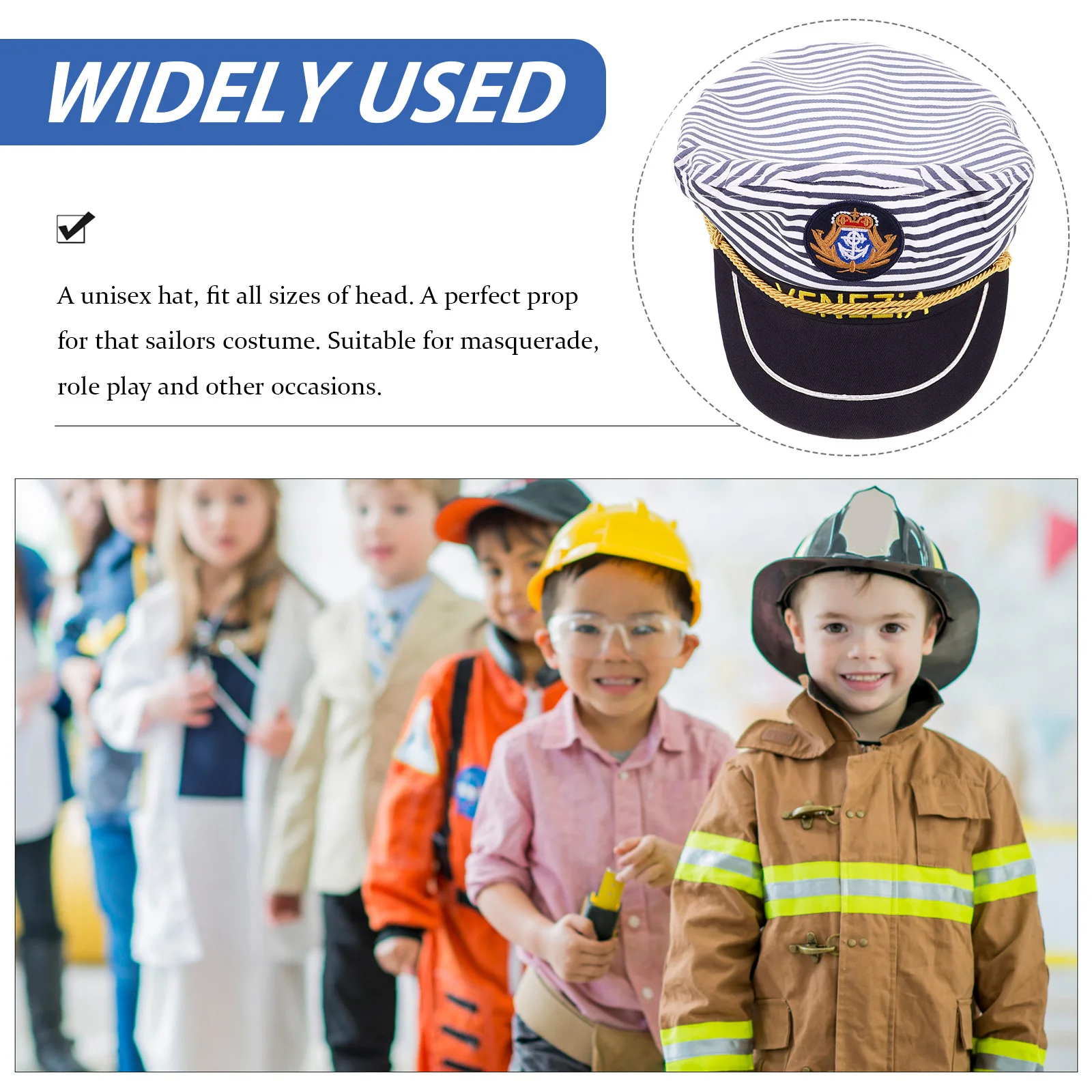 

1Pcs Blue Stripe Navy Captain Hat 58Cm Adjustable Premium Material Lightweight Sailor Style Hat for Daily Use Costume Party