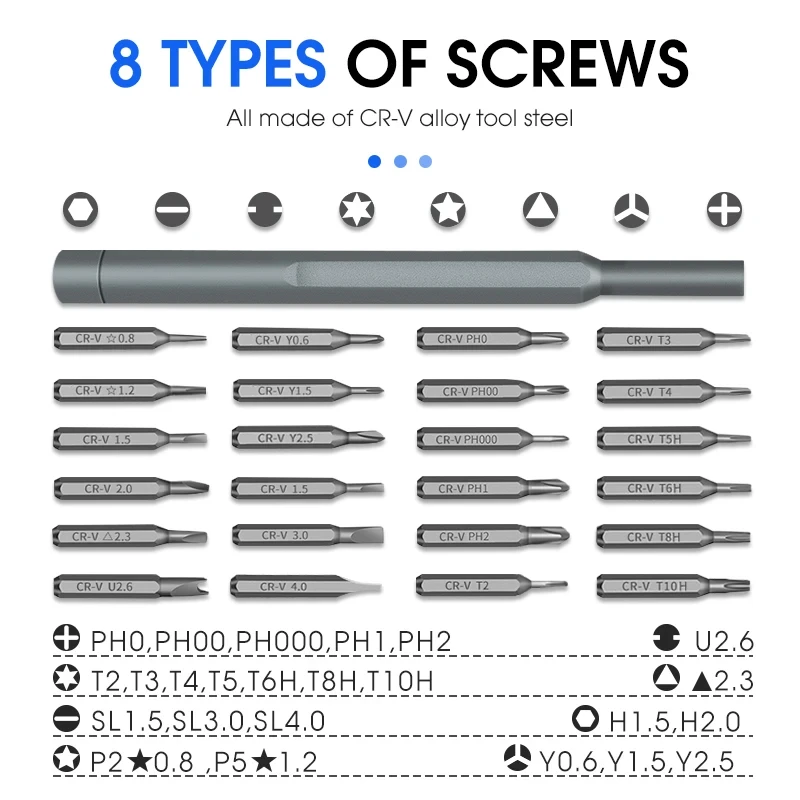 ชุดไขควงความแม่นยำสูง25ใน1ชุดเครื่องมือซ่อมขนาดเล็ก Torx Phillips บิตขับสกรูแม่เหล็กสำหรับนาฬิกาแล็ปท็อป Xiaomi iphoine