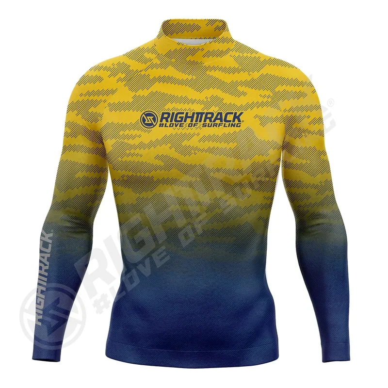 Neue Herren Surfhemd Tarnung Farbverlauf Lycra Rash guard Right track Surf Sportswear Strand UV-Schutz Bade bekleidung upf50