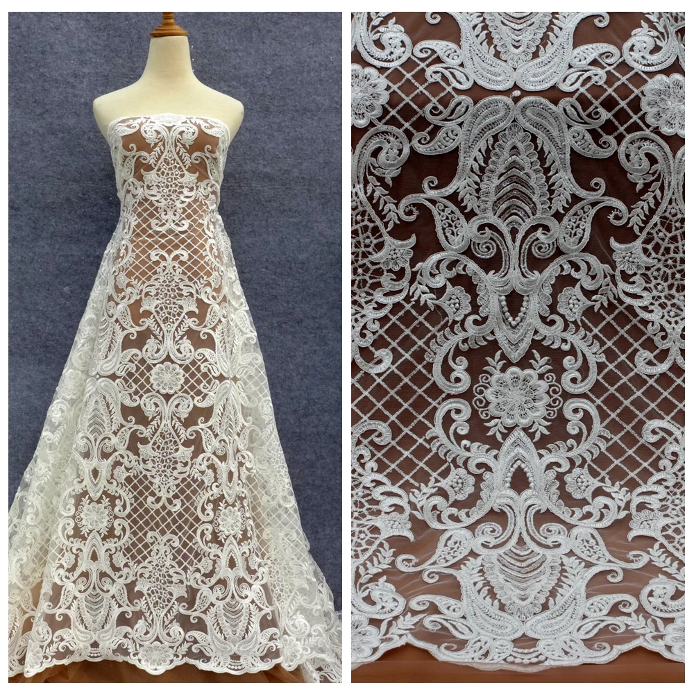 Popular high-end fashion exquisite flat embroidered bone rope embroidery mesh lace wedding dress skirt fabric