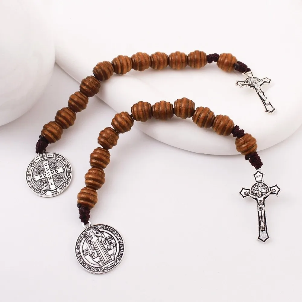 Vintage Saint Benedict Medal Blessing Alloy Crucifix Beads Medal Handmade Prayer Saint Benedict Rosary Prayerful Catholic