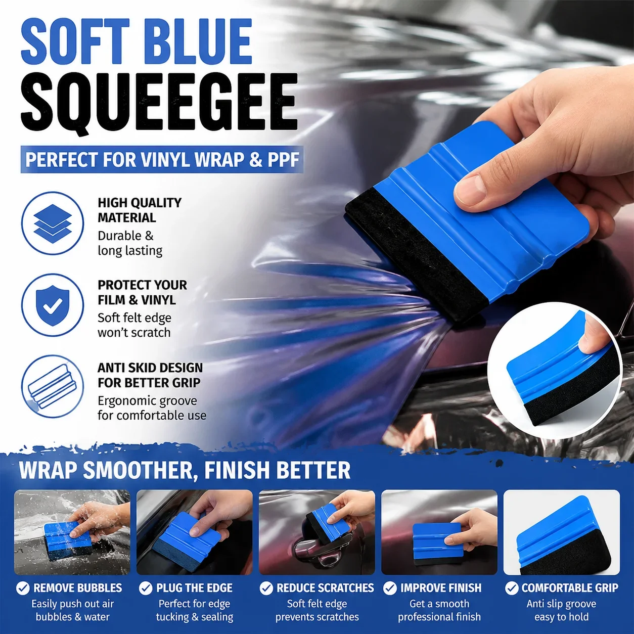 Car Wrap Squeegee Felt Edge Vinyl Film Tool PPF Window Tint Bubble Remover Scraper For Auto Sticker Installation
