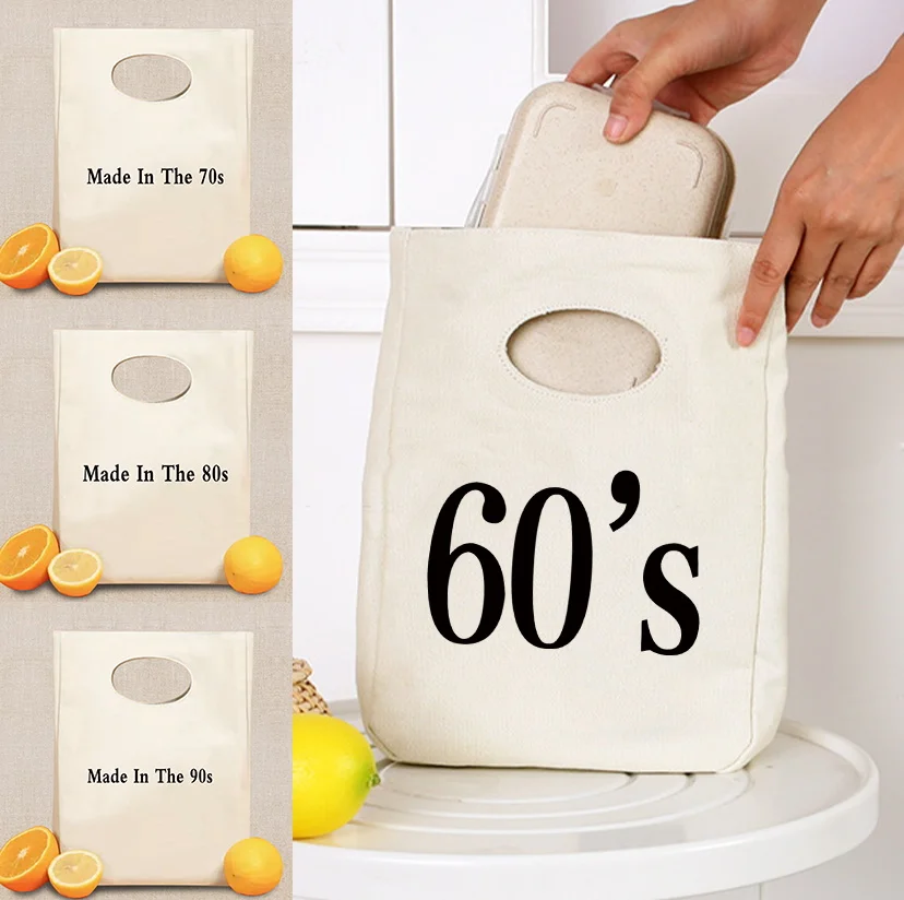 Large Capacity Fashion Insulated Lunch Bag Commute Student Workers Lunch Bag Years Print Hiking Camping Picnic Pouch Women Men