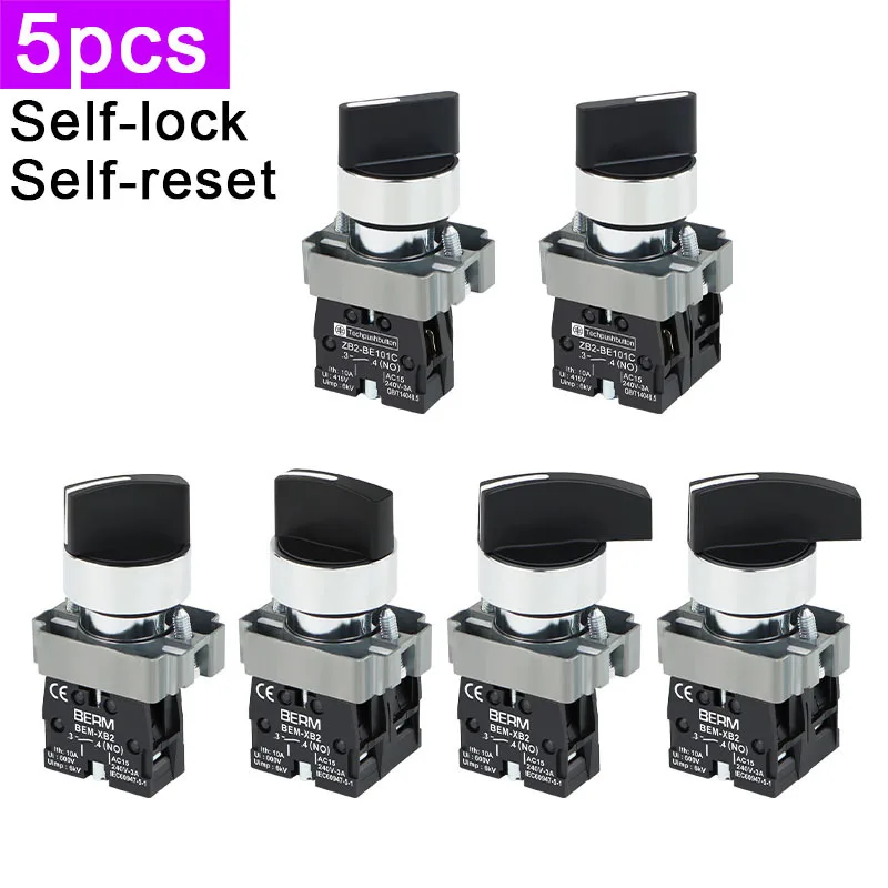 

5pcs XB2 Rotary Knob Button Selection Rotation ZB2 Conversion Power Start Control Stop Switch Self-Locking Self-Resetting