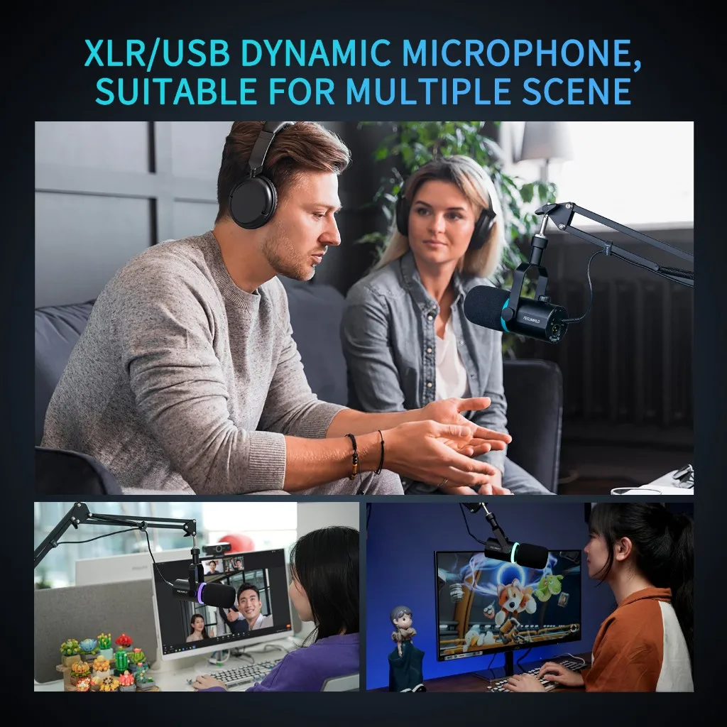 FEELWORLD Dynamic Microphone XLR/USB PM1 for Podcasting Recording Gaming Live Streaming