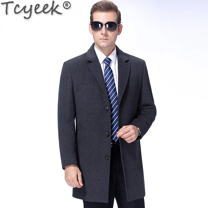 

Tcyeek Mid-length 85% Cashmere Trench Coat Fashion Casual Wool Jacket Men Clothing Loose Men's Woolen Coats Fall Winter Clothes