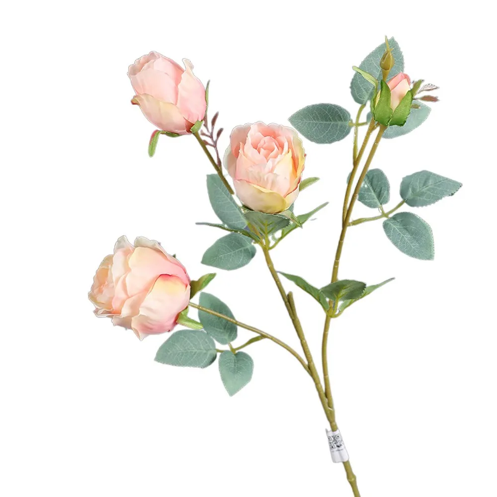 

4 Heads Artificial Rose Branch Real Touch Handmade Simulation Rose Flower Realistic Fake Flowers Outdoor Garden Decor