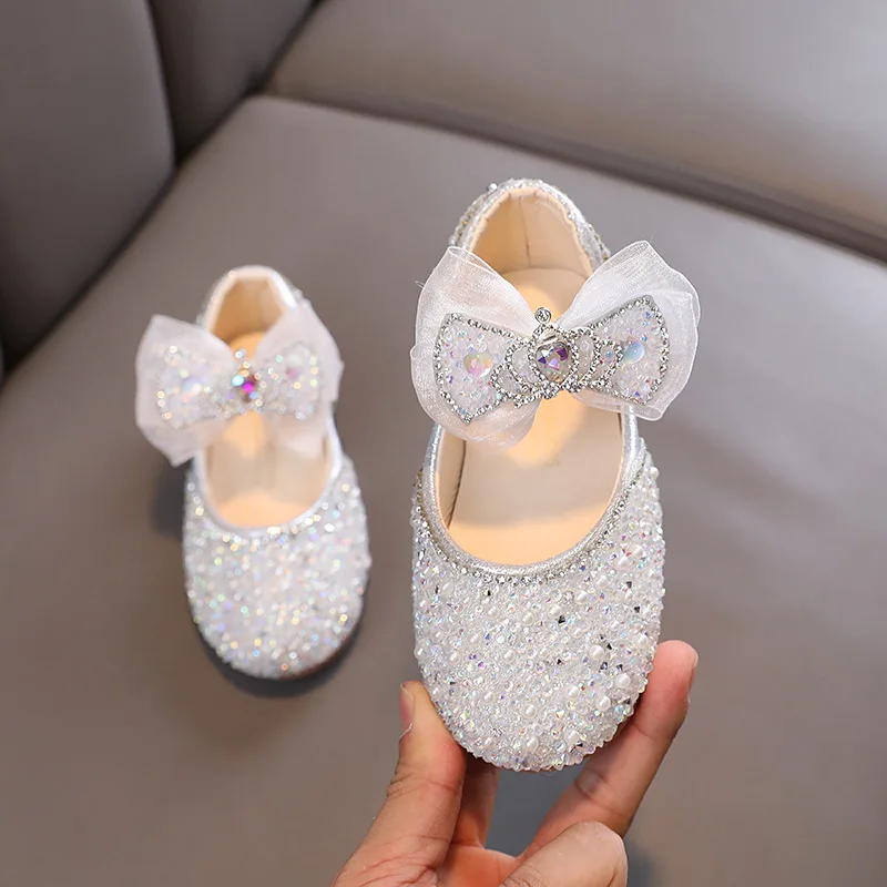 

Autumn Girls Sequined Leather Shoes Children's Princess Rhinestone Bowknot Single Shoes Fashion Baby Kids Party Shoes J353