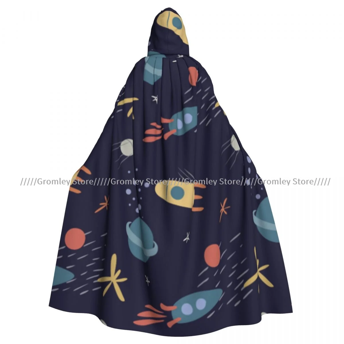 Unisex Halloween Cloak Space Stars Planets And Rockets Cape Hooded Medieval Costume Witch Wicca Vampire