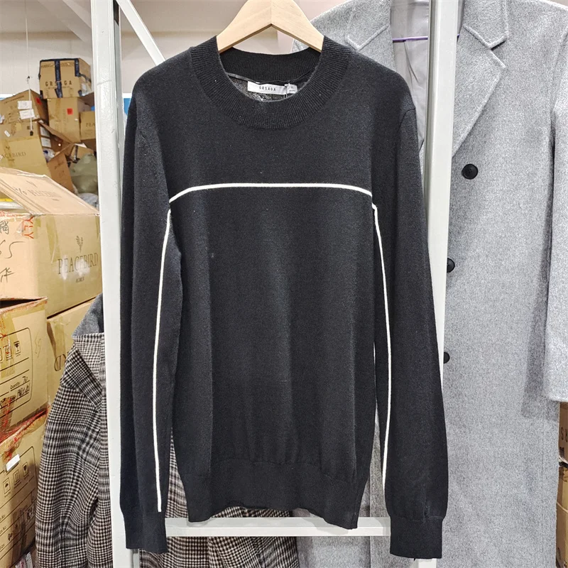 

Modern Music Long Sve Crew Ne Knitted Sweater Youthful Vitali Sle Autumn Casual Wear round Ne Striped Pattern