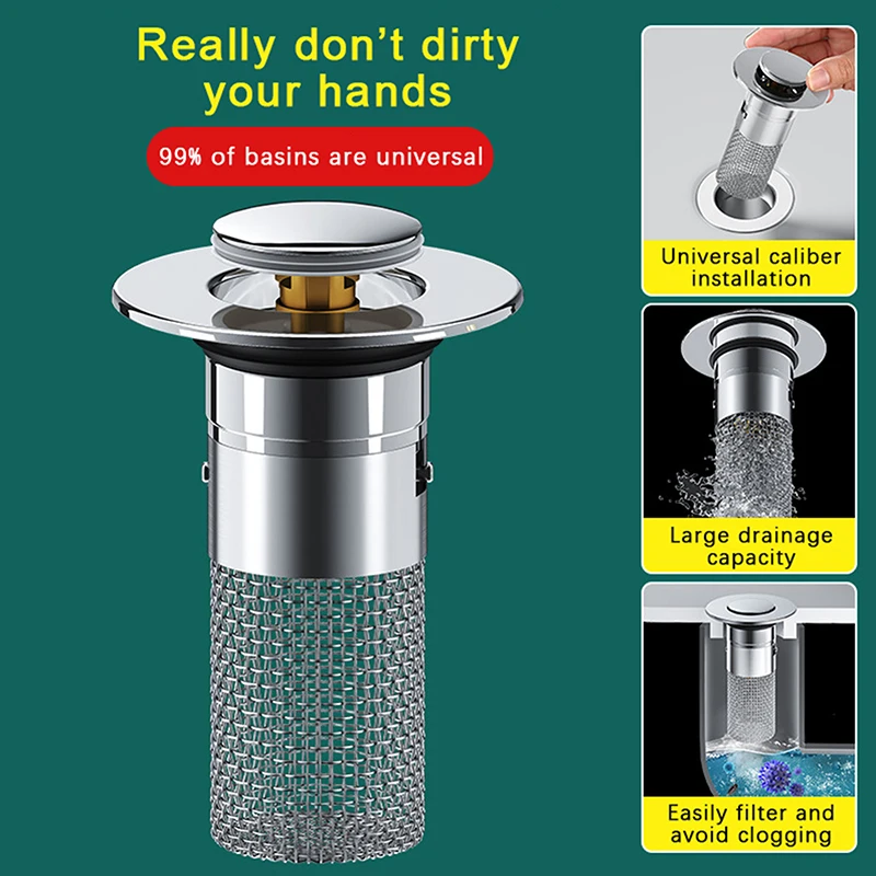 Bathroom Sink Plug Stopper Pop-Up Sink Drain Strainer Plug Universal Basin Core Drain Filter For 8cm Depth Shower Sink Filter