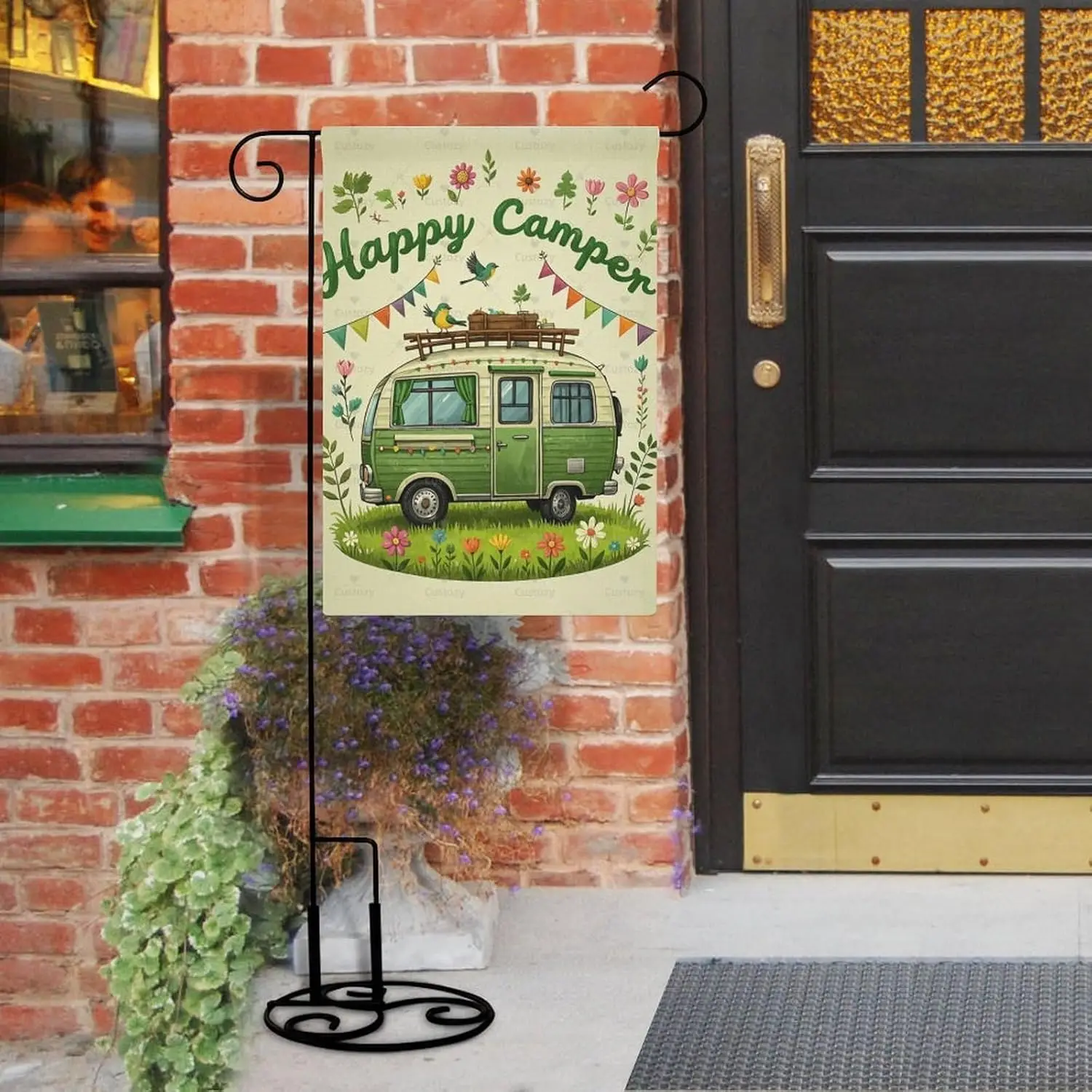 Garden Flag “Happy Camper” Double Sided 12x18 In Small Burlap Seasonal Yard Decoration for Outside Porch AAO YYX EEZ