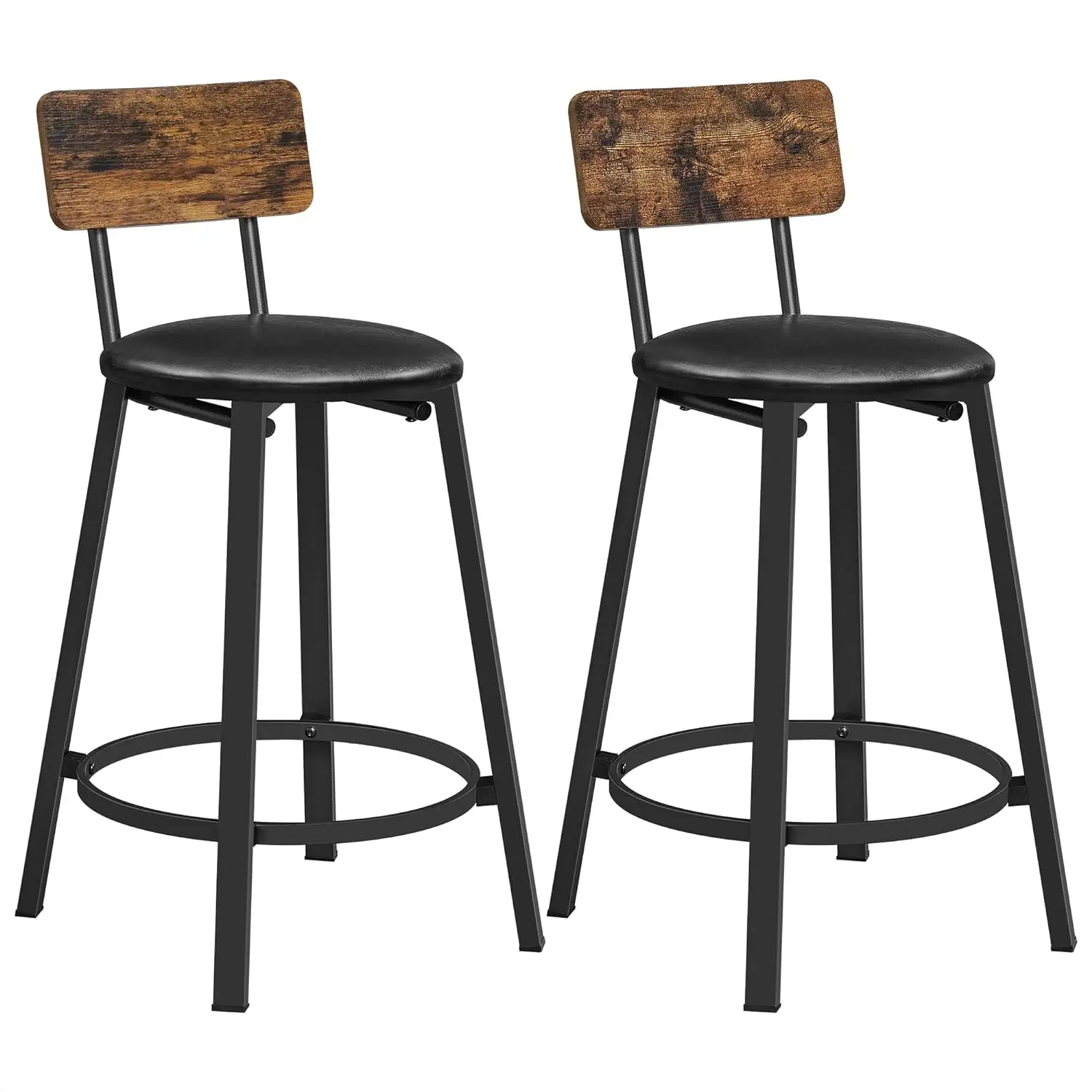  Bar Stools, Set of 2 PU Upholstered Breakfast Stools, 29.7 Inches Barstools with Back and Footrest, Simple Assembly