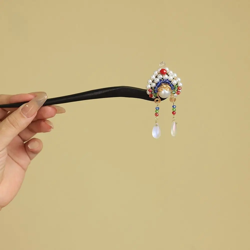 

Элегантная заколка для волос в новом китайском стиле с кисточками, жемчугом и красной деревянной вставкой, антикварная ретро-шпилька для волос в стиле Ханьфу, аксессуар для чонсама