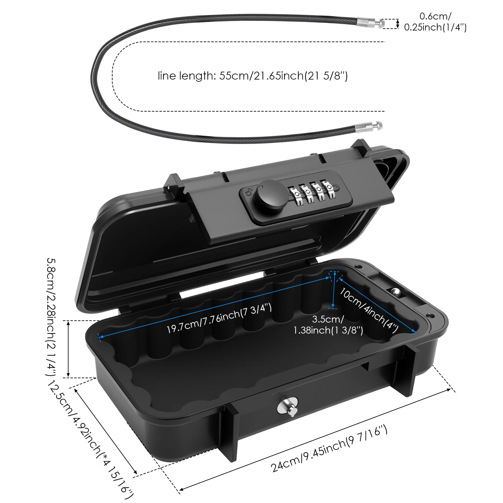 Waterproof Lock Box Portable 4-Digit Combination Safe Boxes with Removable Cable Anti-Theft Security Lockbox Outdoor Key Hider